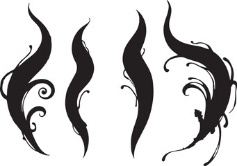 Brush set. Vector black paint brush spots, highlighter lines or felt-tip pen marker. Ink smudge abstract shape stains and smear set with texture