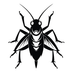 Stylized Silhouette of a Cheerful Cricket, A Detailed Black and White Insect Illustration, Perfect for Nature Enthusiasts and Graphic Designs