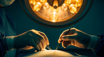 Surgeons Performing Delicate Operation Under Bright Surgical Lights