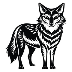Stylized Black and White Coyote Illustration Standout Artwork for Various Design Projects Emblematic of Wild Spirit