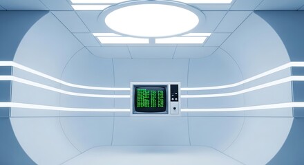 Futuristic Laboratory Room with Vintage Computer Displaying Green Code Information
