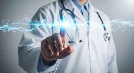 Doctor interacting with advanced digital health technology and data streams