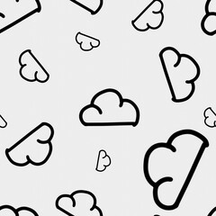 Multiple symbols of cloud composited as seamless pattern. The symbols are made in black color on milk white background