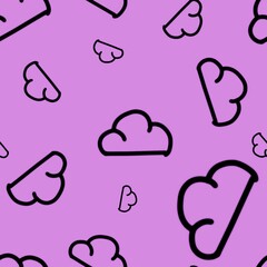 Seamless pattern from cloud. The symbols are made in black color on purple flower background