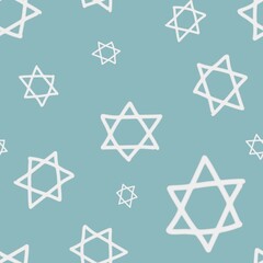 Symbols of Star of David. Seamless pattern in white color on beetle green background