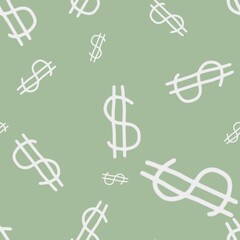 Pattern consisting of dollar symbol made seamless in white color on hazel green background