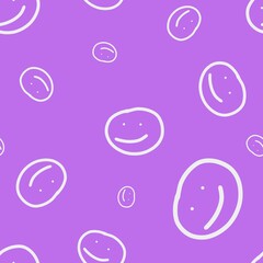 Multiple symbols of happy face composited as seamless pattern. The symbols are made in white color on lovely purple background