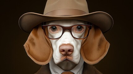 A stylish beagle wearing glasses and a hat exudes charm and personality, ideal for marketing materials, pet-related content, or playful designs, Perfect for social media posts and advertising,
