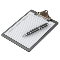 A pen is on top of a clipboard with a sheet of lined paper