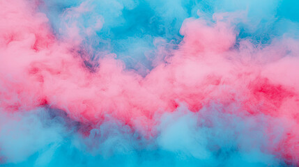 Fototapeta premium Dynamic abstract composition of vibrant pink and blue smoke or ink swirling and merging to create ethereal fluid background