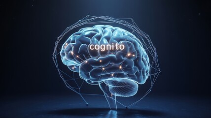 Digital Brain with "Cognito" Text and Network Overlay