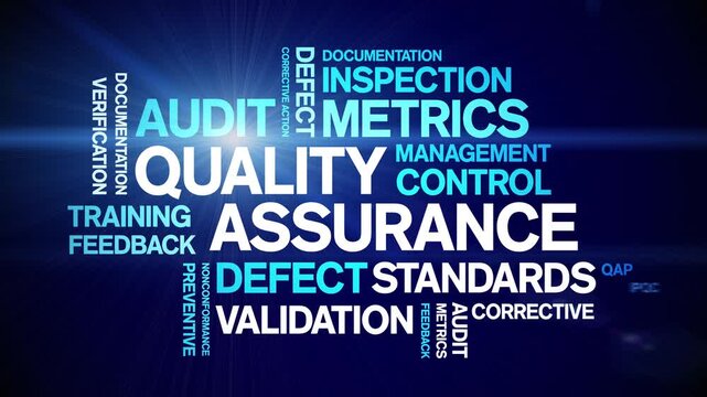 Quality Assurance animated word cloud-text design animation tag kinetic typography seamless loop.