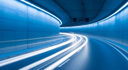 Naklejka premium Futuristic Blue Tunnel with Speed Light Trails - Abstract Technology Background.