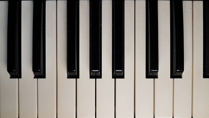 Naklejka premium The keys on an electronic keyboard are black and white.