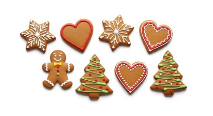 Festive christmas gingerbread cookies with heart and snowflake designs for holiday celebration