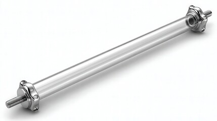 Transparent pipeline with metal fittings, ideal for industrial and engineering applications, showcasing its structure and functionality in workshops or technical documentation,