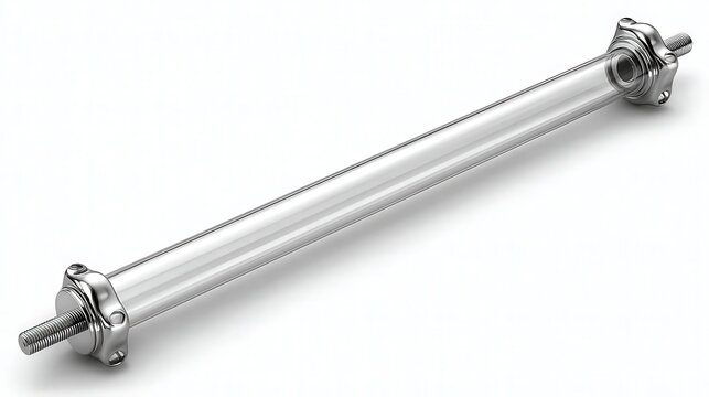 Transparent pipeline with metal fittings, ideal for industrial and engineering applications, showcasing its structure and functionality in workshops or technical documentation,