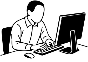 Man Working on Laptop - Minimalist Line Illustration