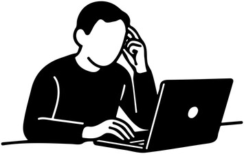 Man Working on Laptop - Minimalist Line Illustration