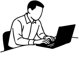 Man Working on Laptop - Minimalist Line Illustration