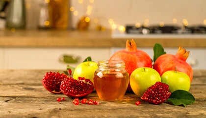 Festive fruit & honey jar on rustic wood