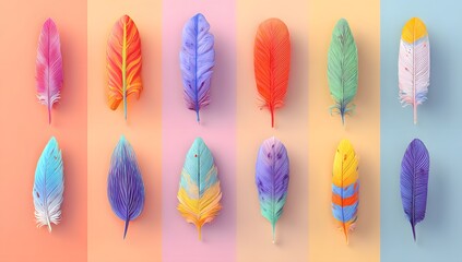 Colorful feather collection vibrant bird plumage artistic design element art