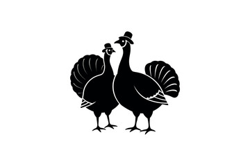 Fototapeta premium two turkeys standing together in black and white silhouette