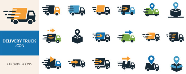 Fototapeta premium Delivery Truck Icon Set Speedy Shipping and Package Tracking