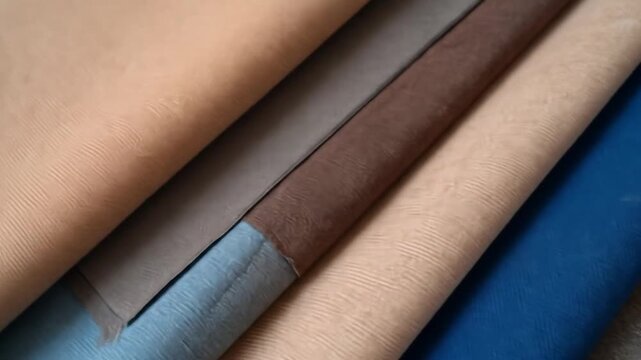 Rolled fabric samples in various muted tones