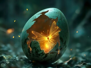 Green egg with a butterfly inside of it