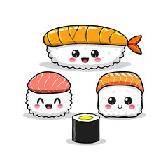 Kawaii Nigiri Sushi Family Vector Illustration with Cute Faces