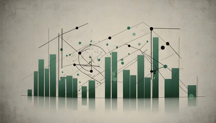 Complex business graph with green bar charts and a line graph on a vintage background, suitable for finance, data, and technology presentations.