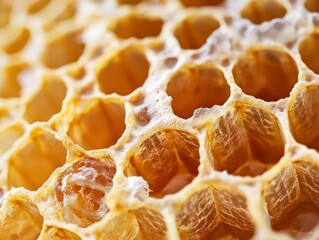 Close up of a honeycomb with a lot of honey oozing out of it