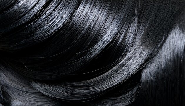 a stunning close up of silky jet black hair cascading down in perfect straight layers