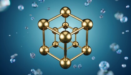 octahedral carbon dioxide molecule 3d rendering with metal spheres and blue background