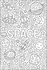 Obraz premium space cartoon outline hand drawn Line Art illustration doodle art coloring page for kids
