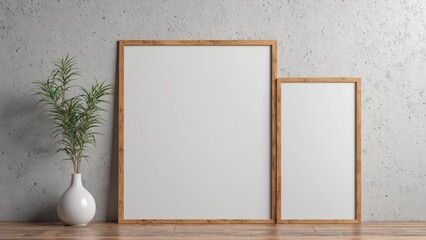Empty poster mockup with vertical wooden frame- 3D rendering