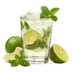 A glass of limeade with a lime wedge on the rim