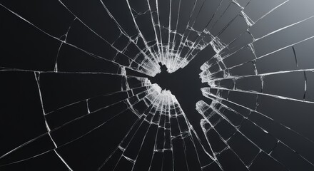 Fototapeta premium Cracked glass with radial pattern on dark background for abstract design