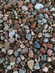 Colorful collection of smooth stones on the ground in a natural outdoor setting during daytime