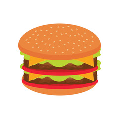 Double patty burger flat vector illustration on white background