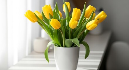 A Vibrant Bouquet of Yellow Tulips Brightens a Sunny Day