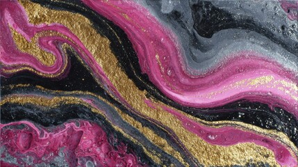 abstract art pink gray black gold swirls elegant design