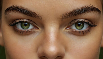 Naklejka premium Close-Up of Beautiful Green Eyes and Eyelashes, Detailed Human Vision and Beauty, Ideal for Eye Care, Makeup, and Health Concepts