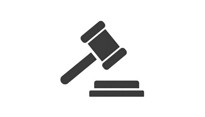 Simple, dark gray silhouette of a gavel on a block, representing legal authority.