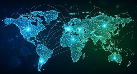 Digital World Map Concept Showing Global Network Connectivity and Data Flow Visual