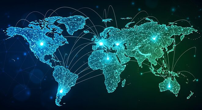 Digital World Map Concept Showing Global Network Connectivity and Data Flow Visual