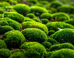 macro of moss-covered stone texture, vibrant green organic background.
