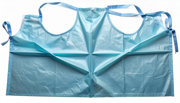 Apron in light blue disposable material isolated on a white background for protection.