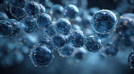 abstract blue connected glass bubbles molecule background abstraction creativity concept 3d rendering  no logos no brands ar 169